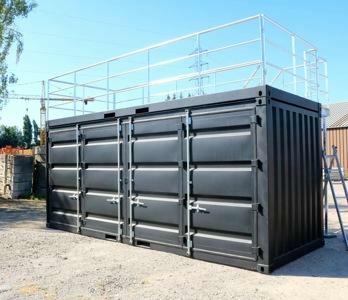 20ft openside shipping container with roof terrace and stairs Custom container modification by Mechanic International