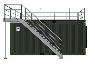 20ft openside shipping container with roof terrace and stairs Custom container modification by Mechanic International