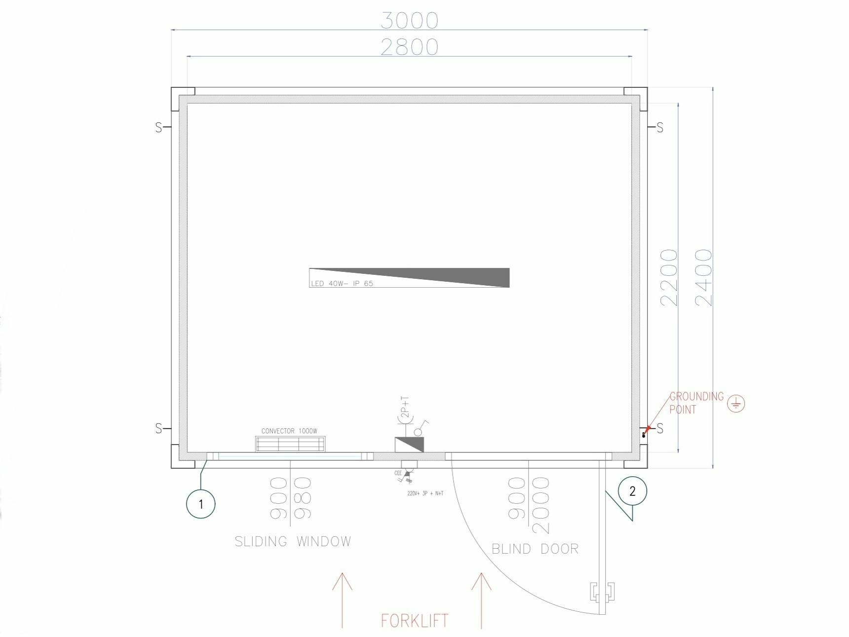 Grundriss Bauwagen Mechanic International (3,00 x 2,40m)