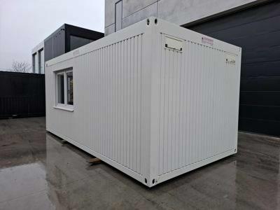 Exterior view of a second-hand 6x3m Premium Line office container, available for rent or purchase at Mechanic International.