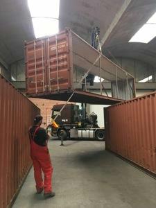 40FT shipping containers used for storage at Bowling and Karting Antwerp